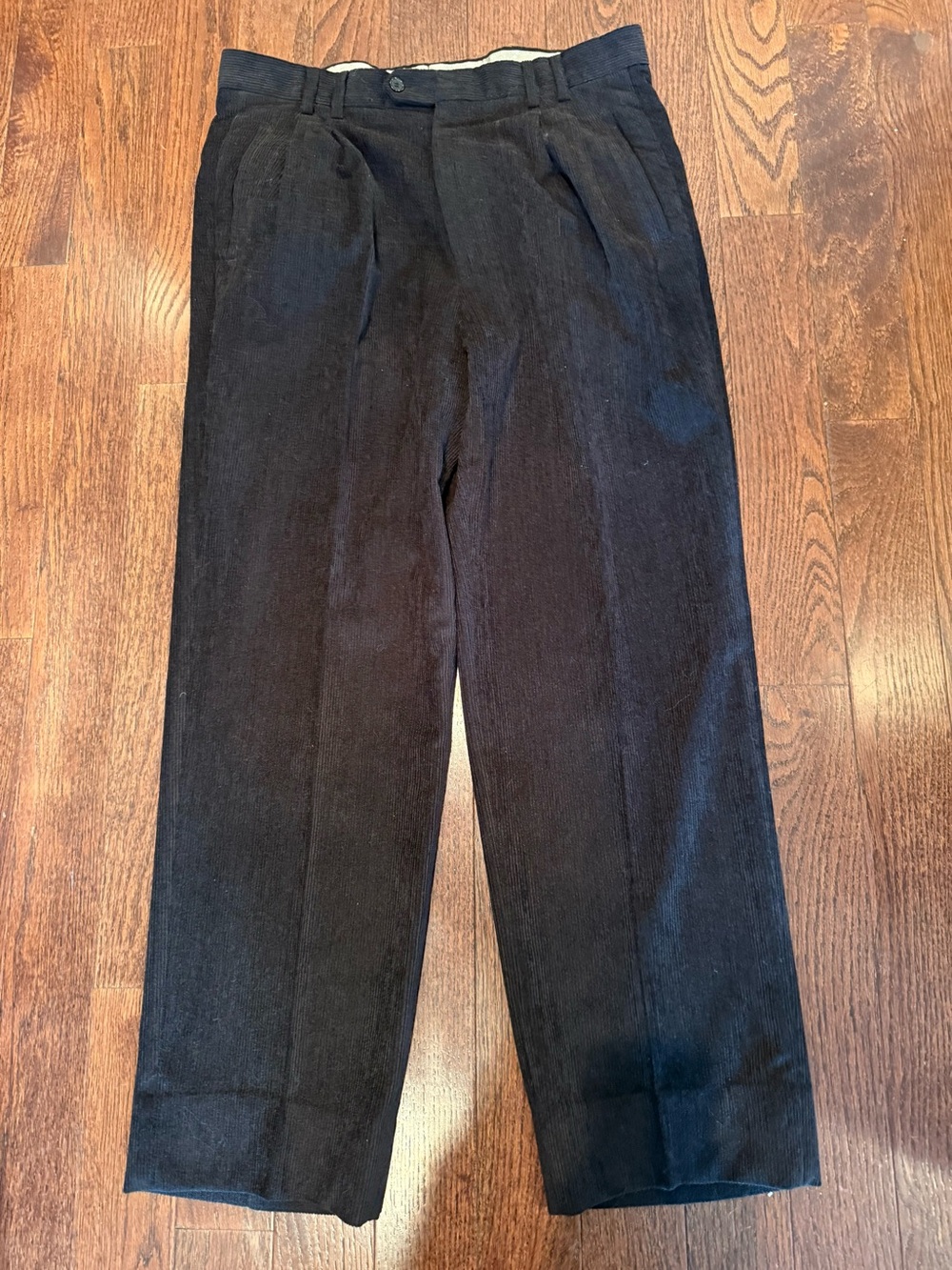 St Croix Men's Black Corduroy Pleated Trousers 35 30